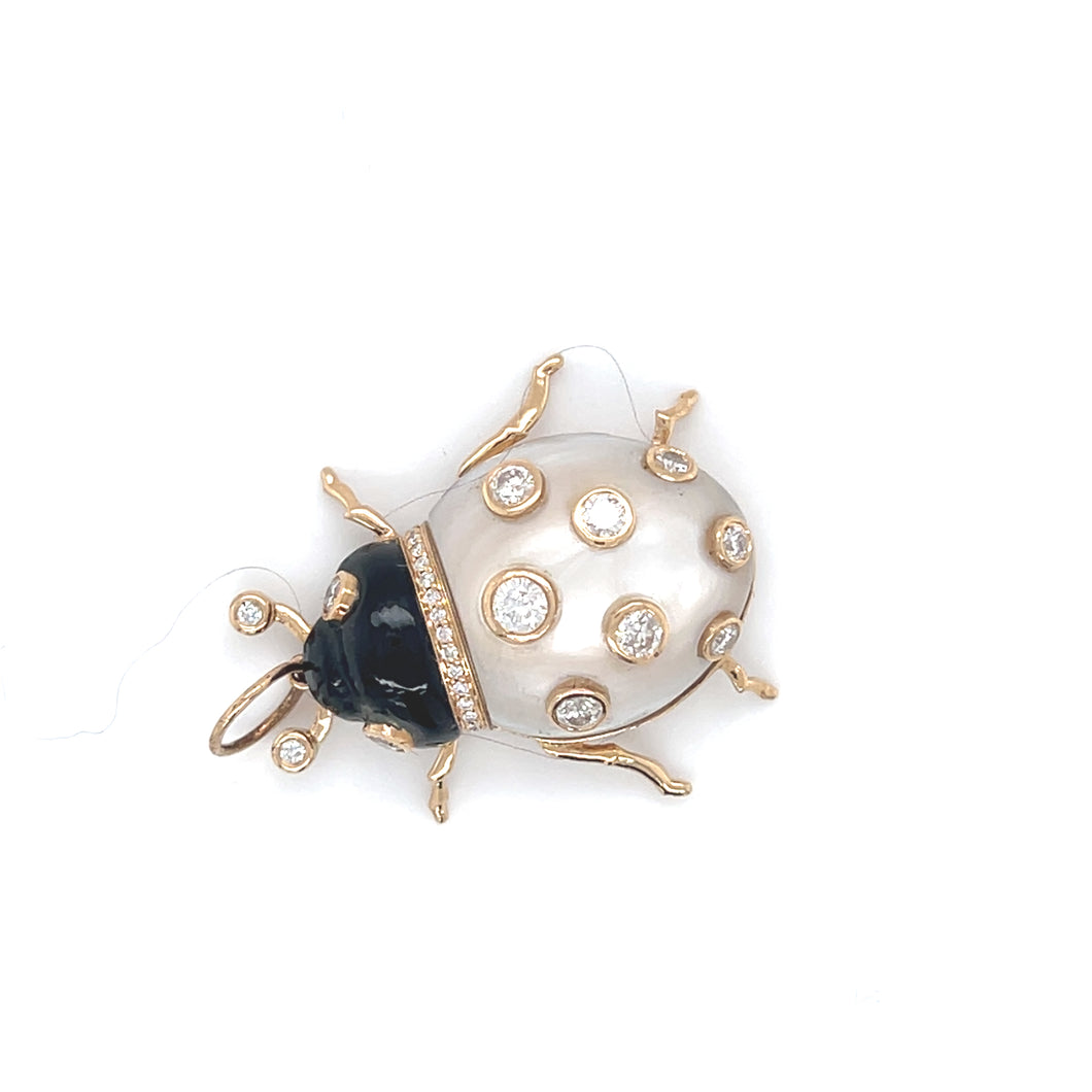 14kg Onyx, Diamond and Mother of Pearl Ladybug Pendant