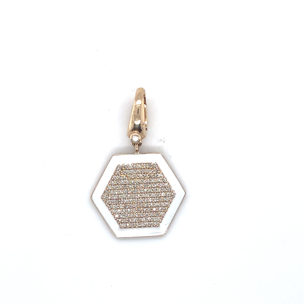 14kg Diamond and White Enamel Hexagon Pendant