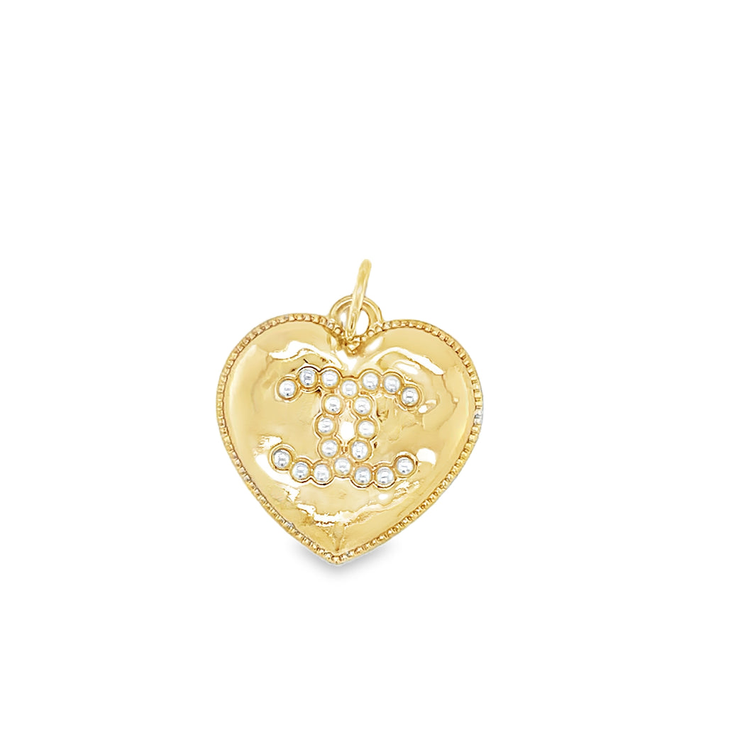 Chanel Vintage Gold Heart with Pearl CC