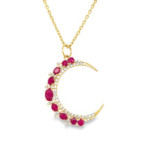 Load image into Gallery viewer, 14kg Diamond and Ruby Crescent Moon Pendant
