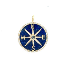 Load image into Gallery viewer, 14kg Lapis and Diamond Compass Pendant

