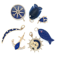 Load image into Gallery viewer, 14kg and Lapis Petite Scarab Pendant
