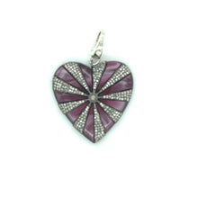 Load image into Gallery viewer, Large Sterling Silver Diamond and Purple Mother of Pearl Heart Pendant
