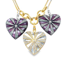 Load image into Gallery viewer, Large Sterling Silver Diamond and Purple Mother of Pearl Heart Pendant
