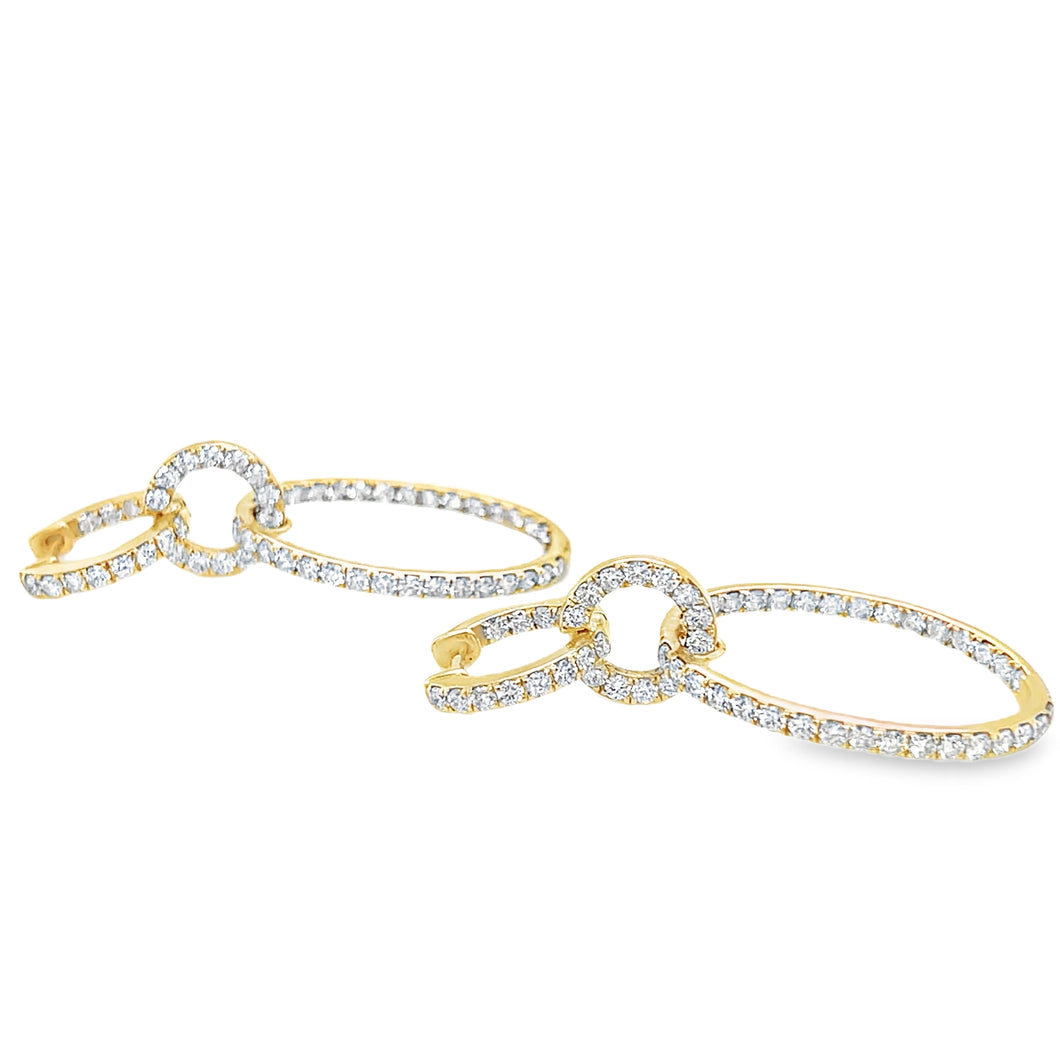 14kg and White Diamond Tripe Hoop Earrings