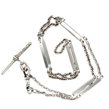 Load image into Gallery viewer, Vintage Sterling Silver Albert Chain with Diamond T-Bar
