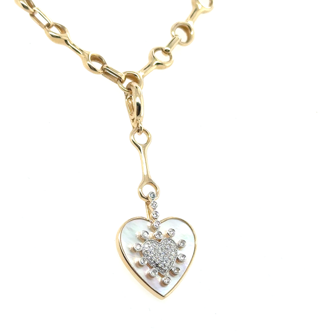 14kg, Diamond and Mother of Pearl Heart Pendant with Celtic Link