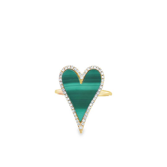 14kg Malachite and Diamond Heart Ring