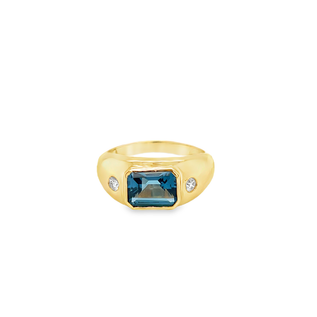 14kg Diamond and London Blue Topaz Ring
