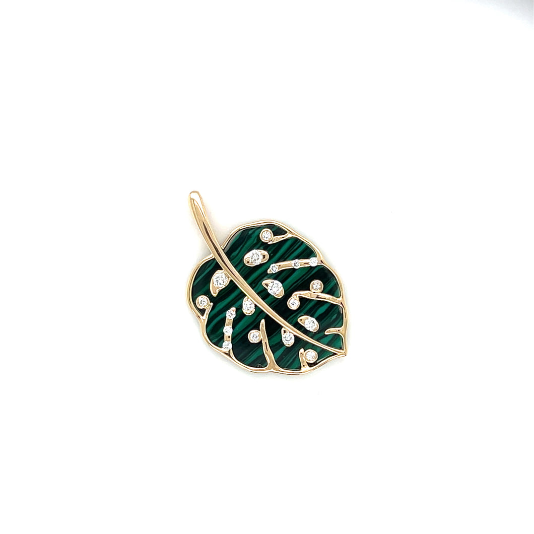 14kg White Diamond and Malachite Leaf Pendant