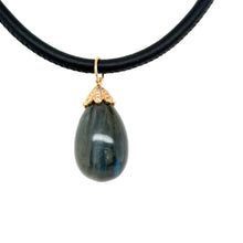 Load image into Gallery viewer, Labradorite Egg with 14kg and Diamond Cap on Leather with 14kg Clasp
