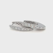 Load and play video in Gallery viewer, 14k White Gold Asymmetric Diamond Hoop Earrings
