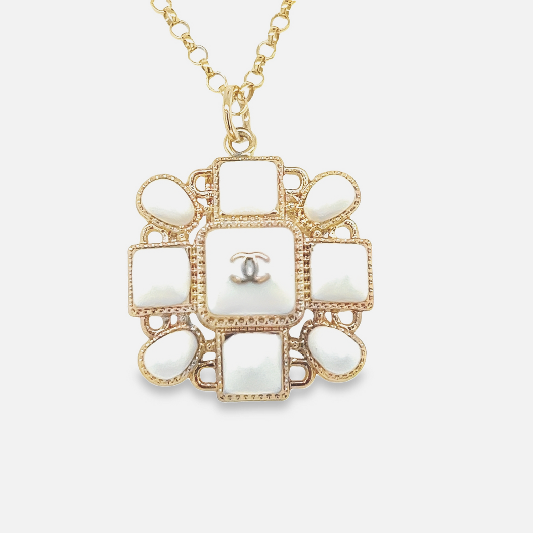 Vintage Chanel White and Gold Hexagon