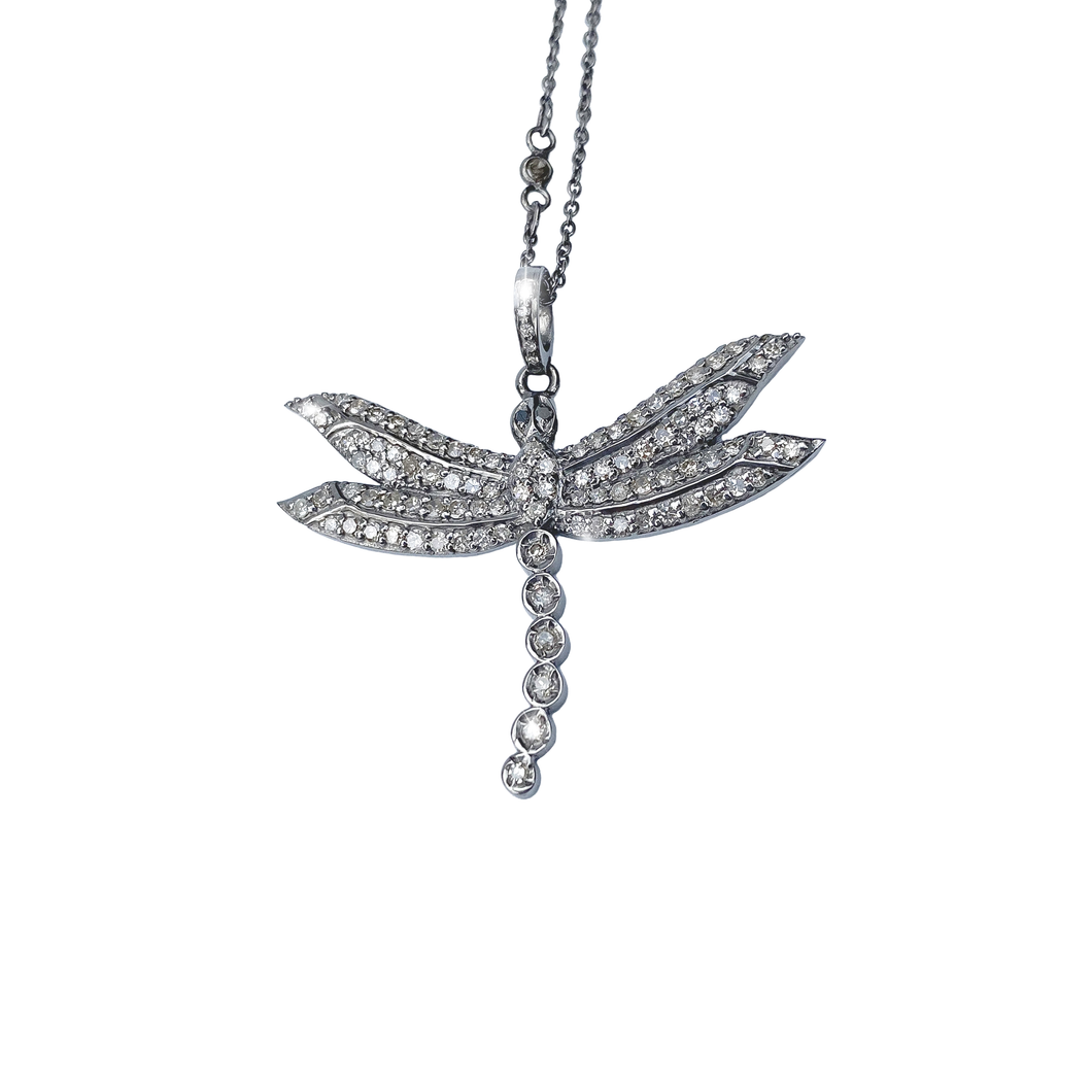 Silver Diamond Dragonfly Necklace