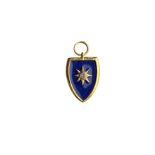 Load image into Gallery viewer, Blue Enamel Gold Shield Pendant
