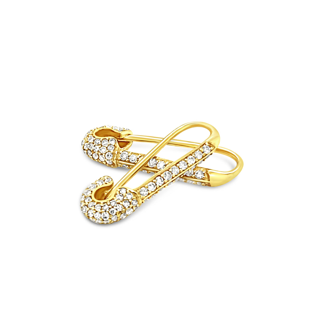 14kg and Diamond Safety Pin Earrings