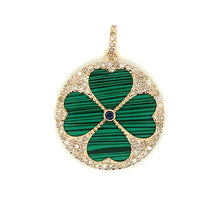 Load image into Gallery viewer, Malachite and Diamond Good Fortune Clover Pendant
