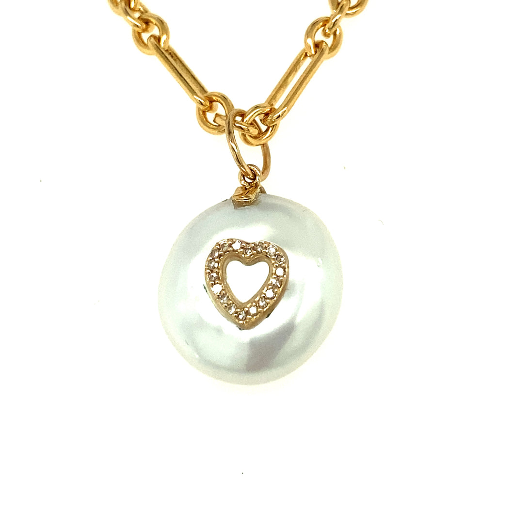 Coin Pearl Pendant with Diamond Heart