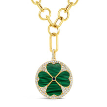 Load image into Gallery viewer, Malachite and Diamond Good Fortune Clover Pendant
