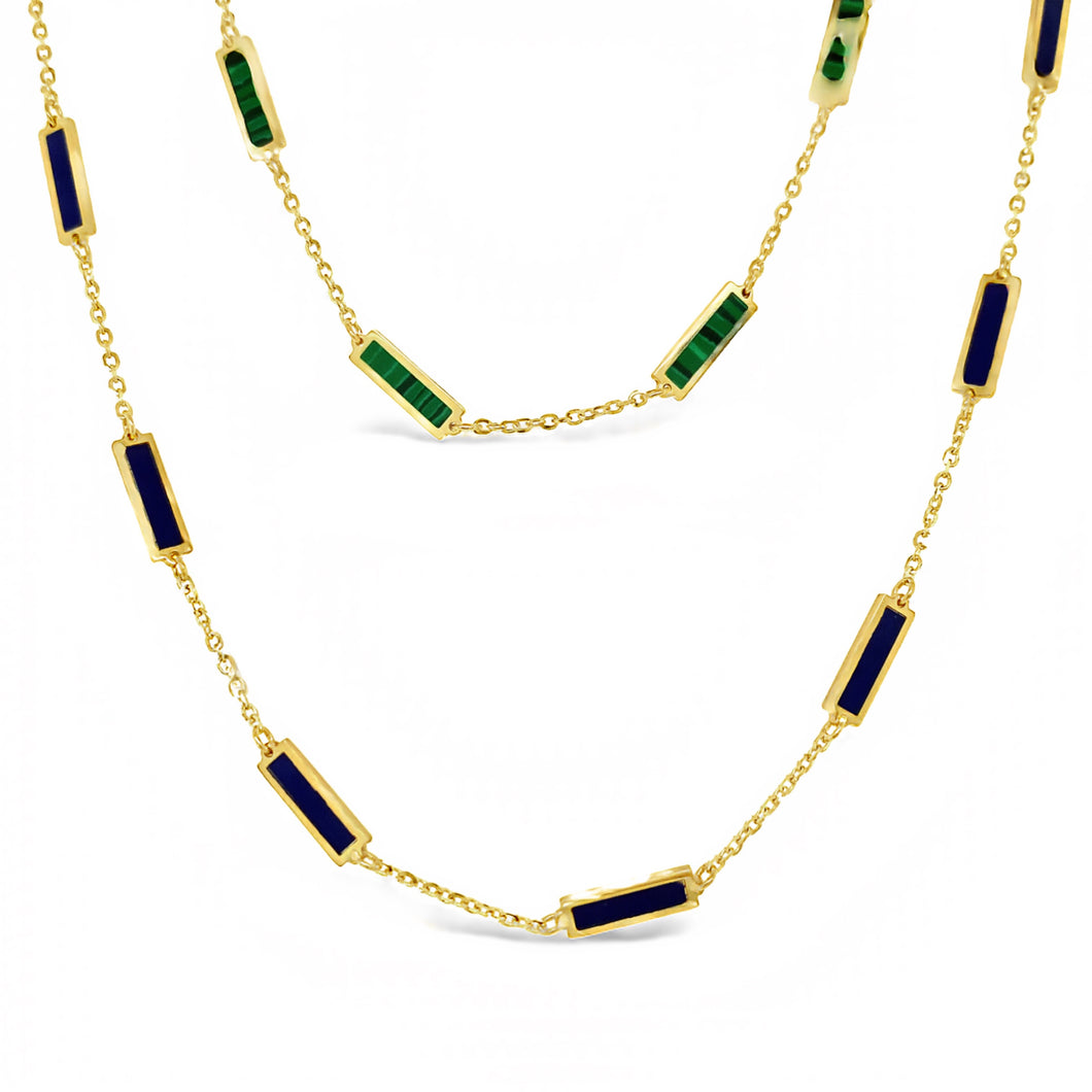 14kg Malachite or Lapis Rectangular Chiclet Necklace