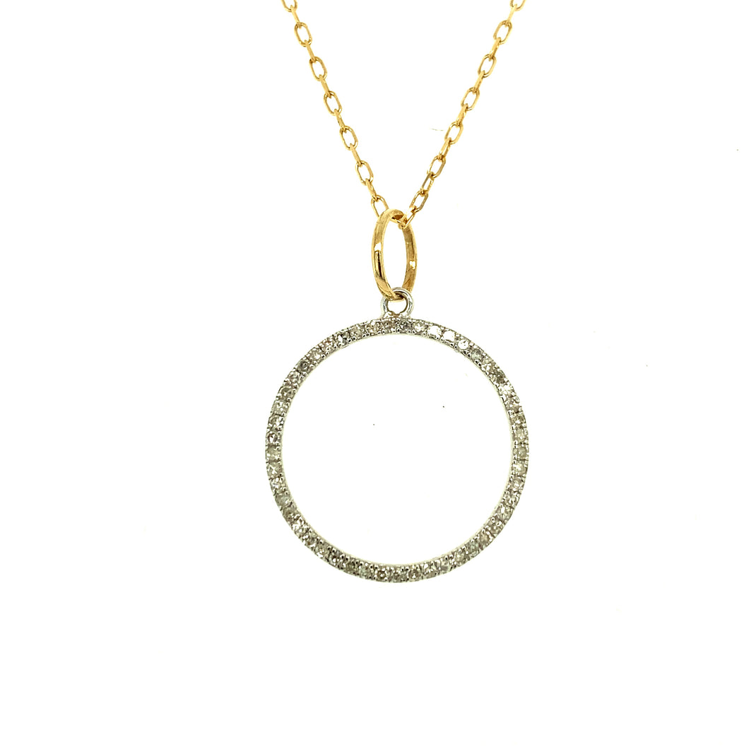 14kg and White Diamond Open Circle Necklace