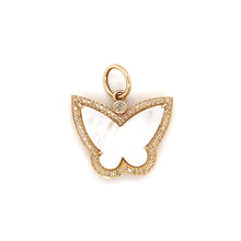 Load image into Gallery viewer, 14kg and White Diamond Mother of Pearl Butterfly Pendant
