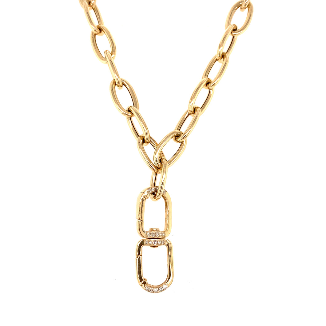 14kg Oval Paperclip Necklace with Diamond and Gold Charm Clasp