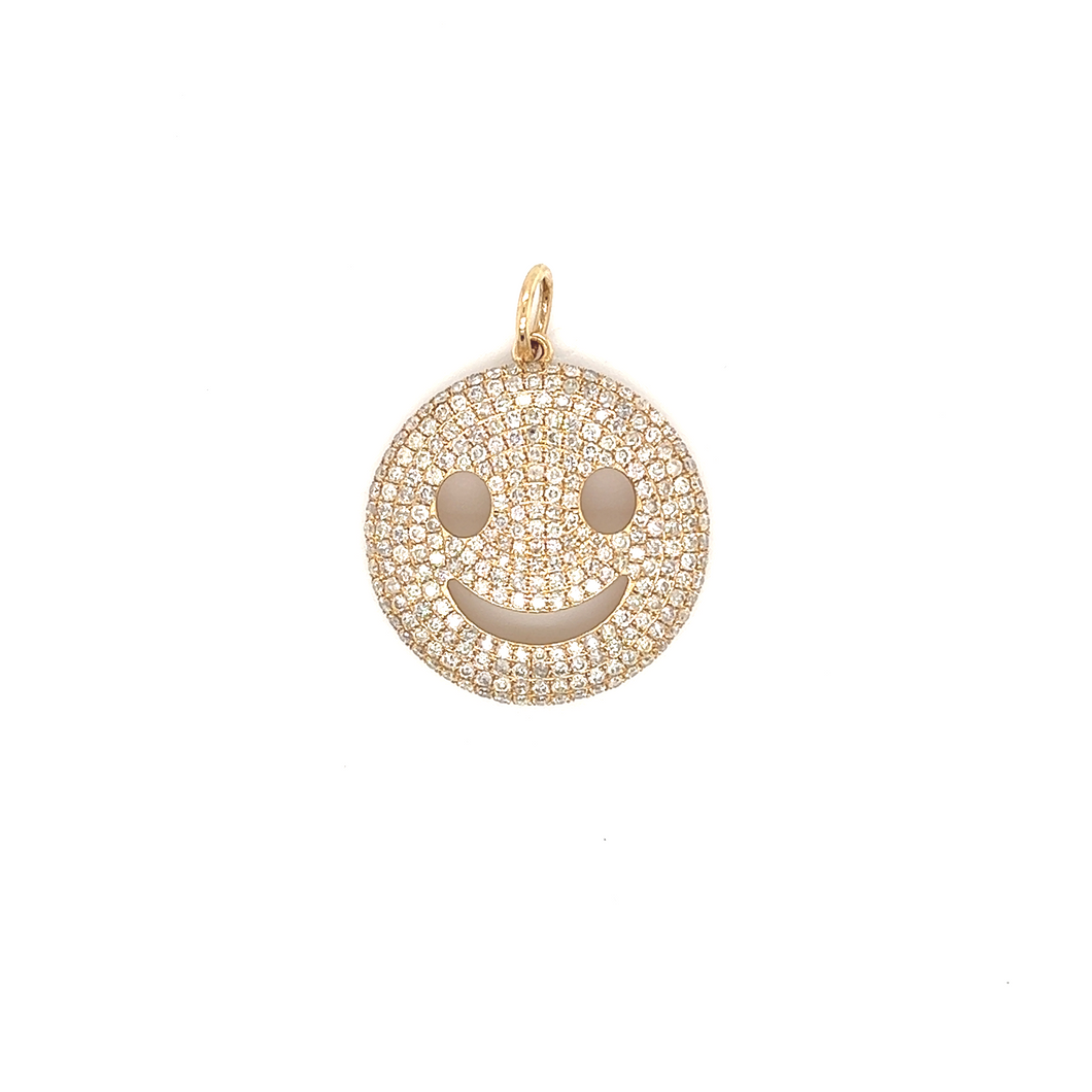 14kg and White Diamond Smiley Face Emoji Pendant