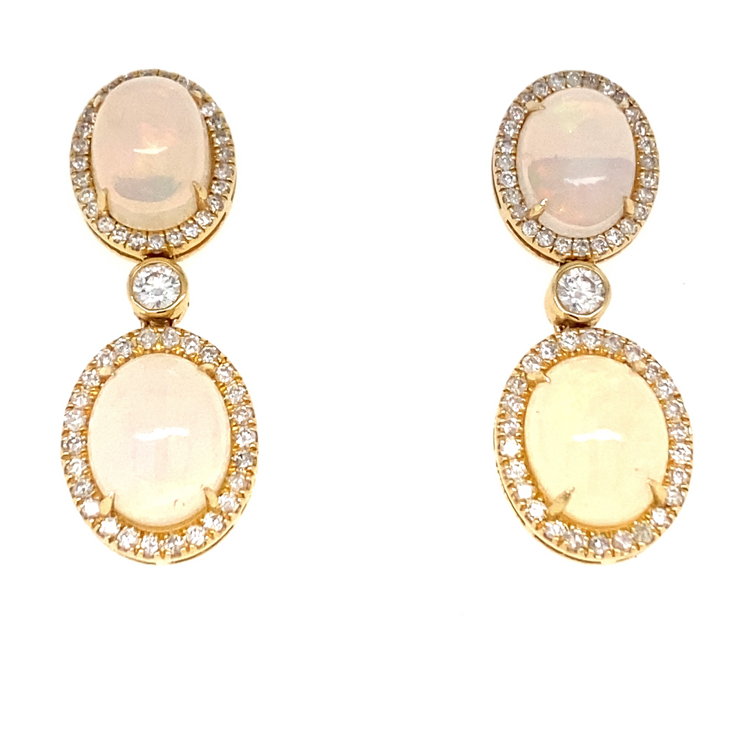 14kg and white diamond Opal Double Drop Earrings