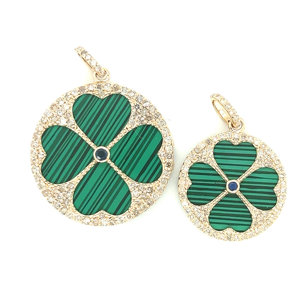 Malachite and Diamond Good Fortune Clover Pendant