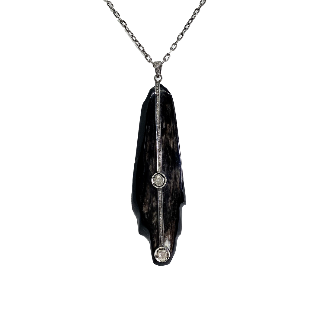 Brown Horn, Silver and Diamond Necklace