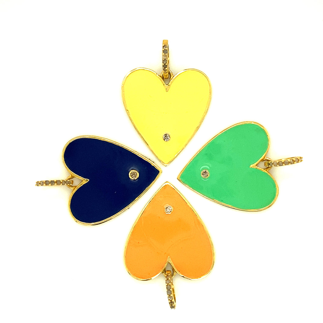Gold and Enamel Heart with Diamond Bail and inset stone