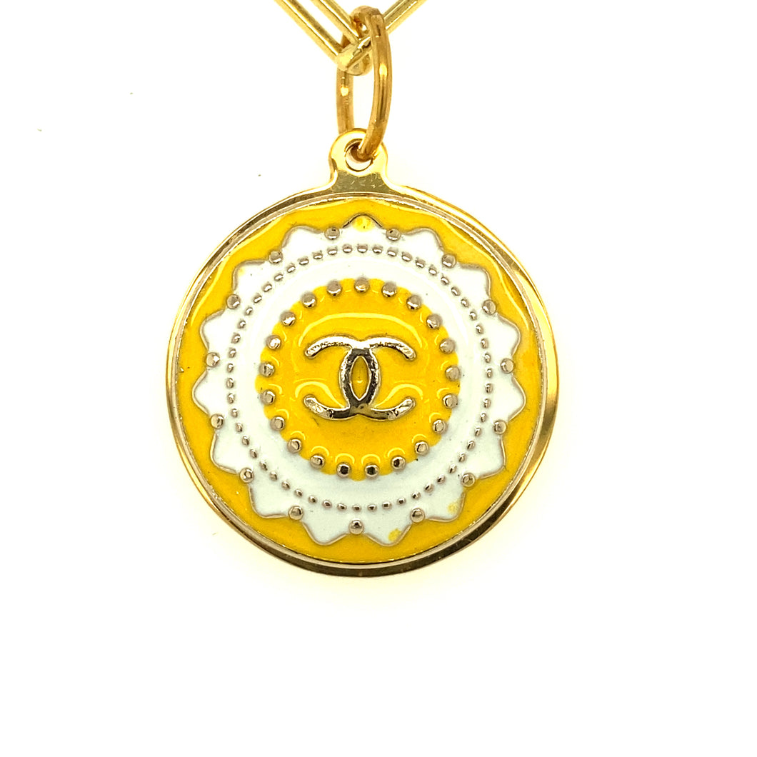 Vintage Yellow Chanel Button Pendant