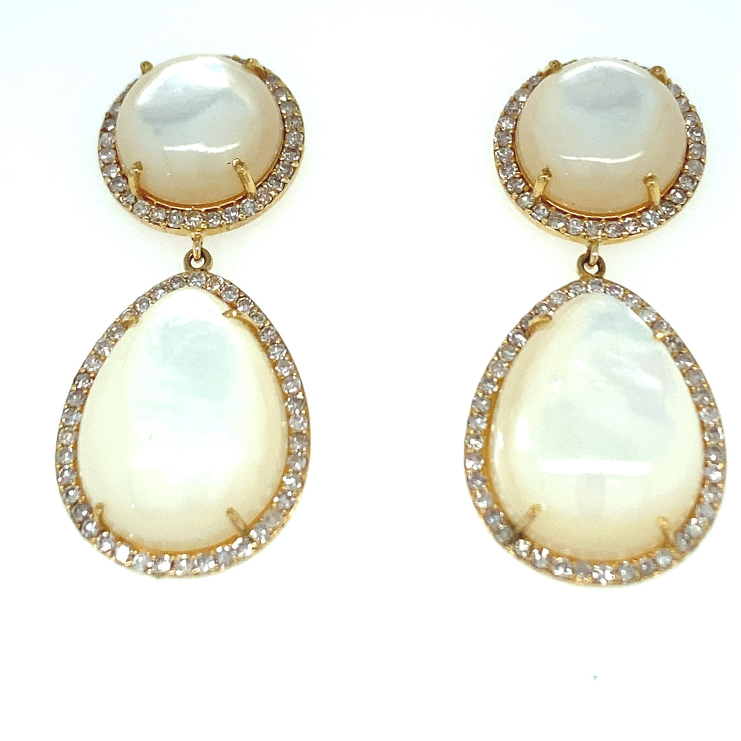 14kg Mother of Pearl and White Diamond Earrings
