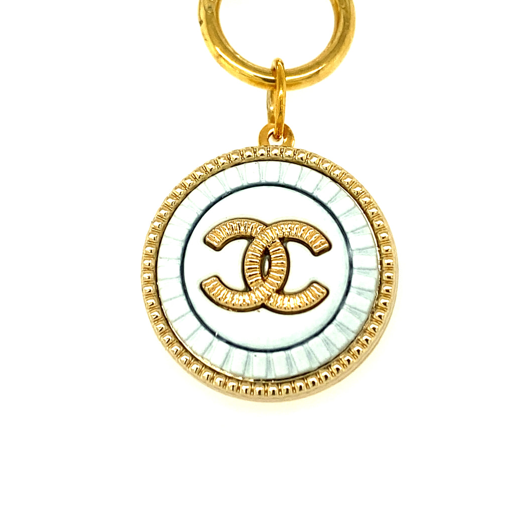 Chanel Vintage Gold, White with Blue Button Pendant