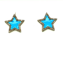 Load image into Gallery viewer, Turquoise, Diamond and Silver Star Studs
