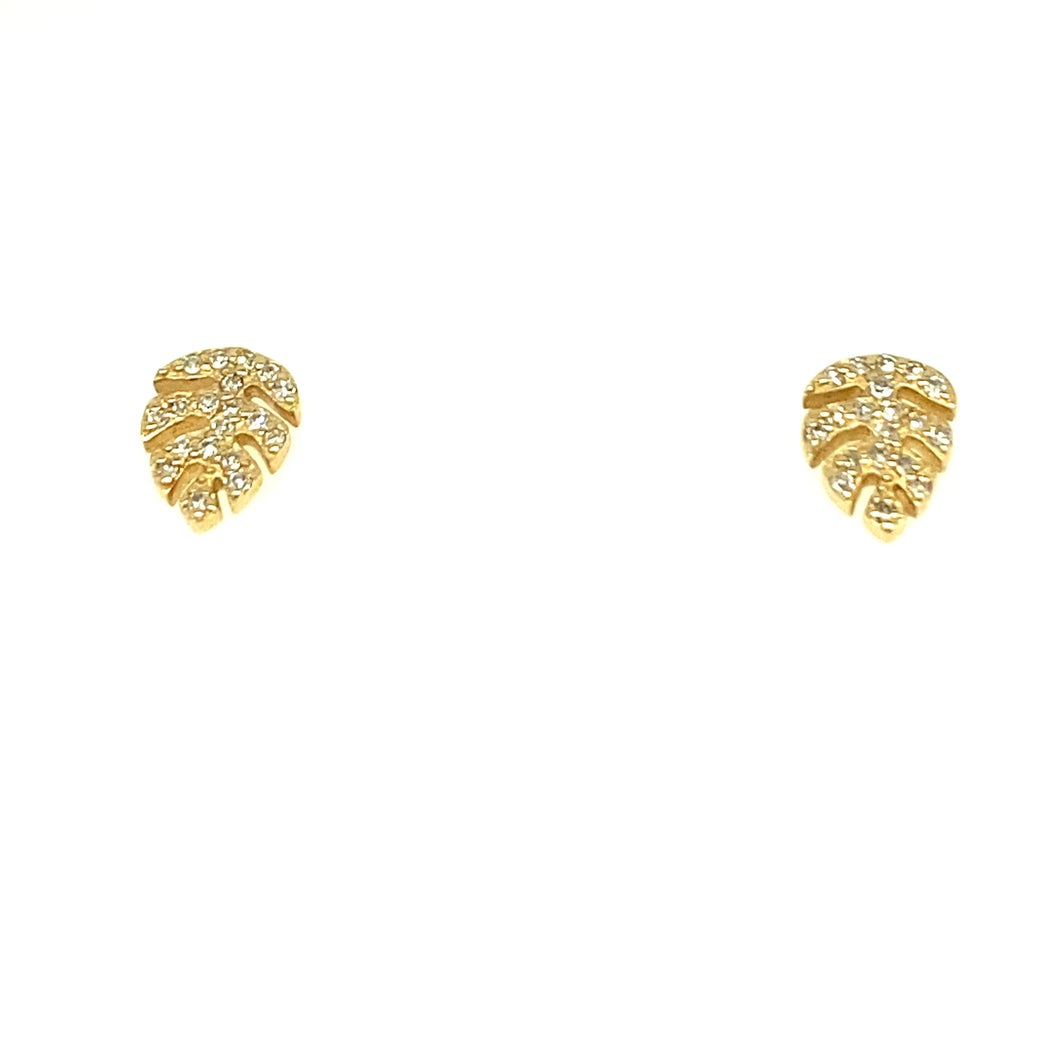 14kg Diamond Leaf Earrings Small