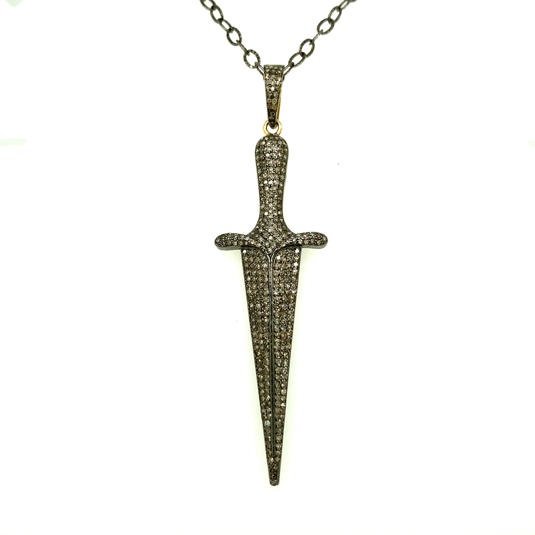 Silver and Diamond Dagger Necklace