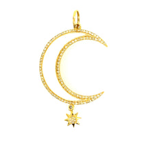 Load image into Gallery viewer, Diamond and White Enamel Moon with Dangling Diamond Star

