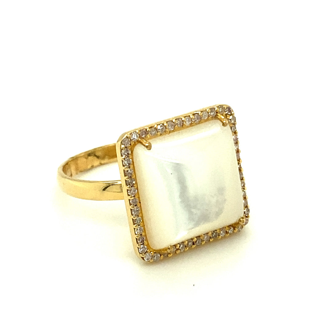Square Mother of Pearl and Diamond Ring