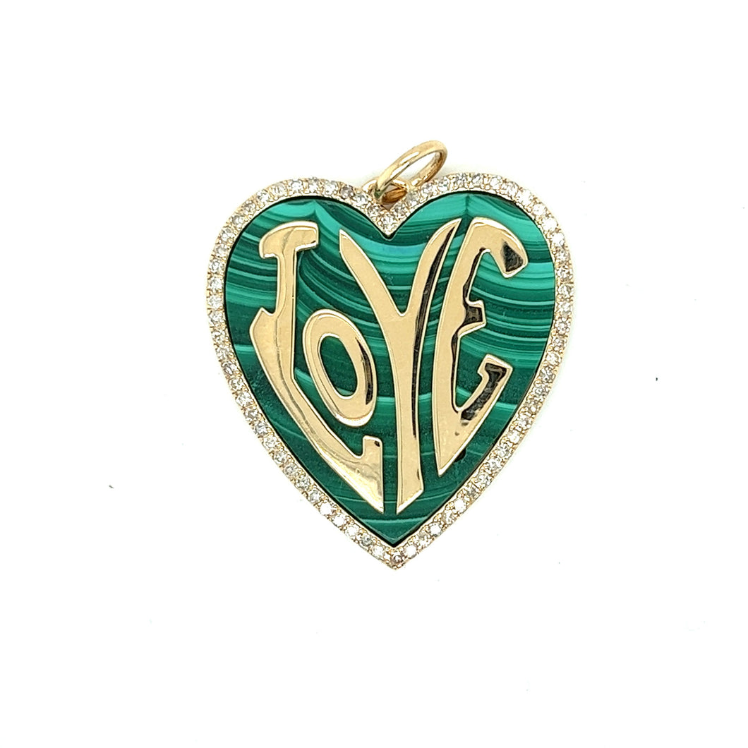14kg Malachite and White Diamond Art Deco Heart Pendant