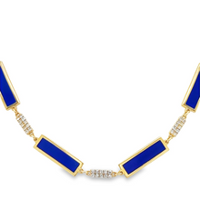 Load image into Gallery viewer, 14kg Blue Lapis and Diamond Bar Chiclet Necklace
