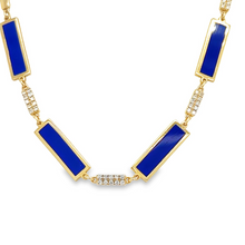 Load image into Gallery viewer, 14kg Blue Lapis and Diamond Bar Chiclet Necklace
