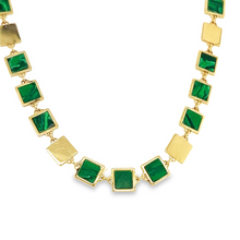 Load image into Gallery viewer, 14kg and Green Malachite Square Chiclet Necklace
