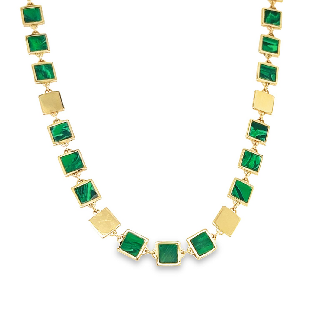 14kg and Green Malachite Square Chiclet Necklace