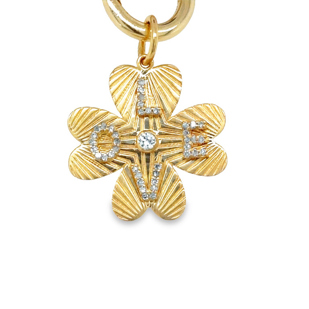 14kg Diamond LOVE on Four-Leaf Clover Pendant