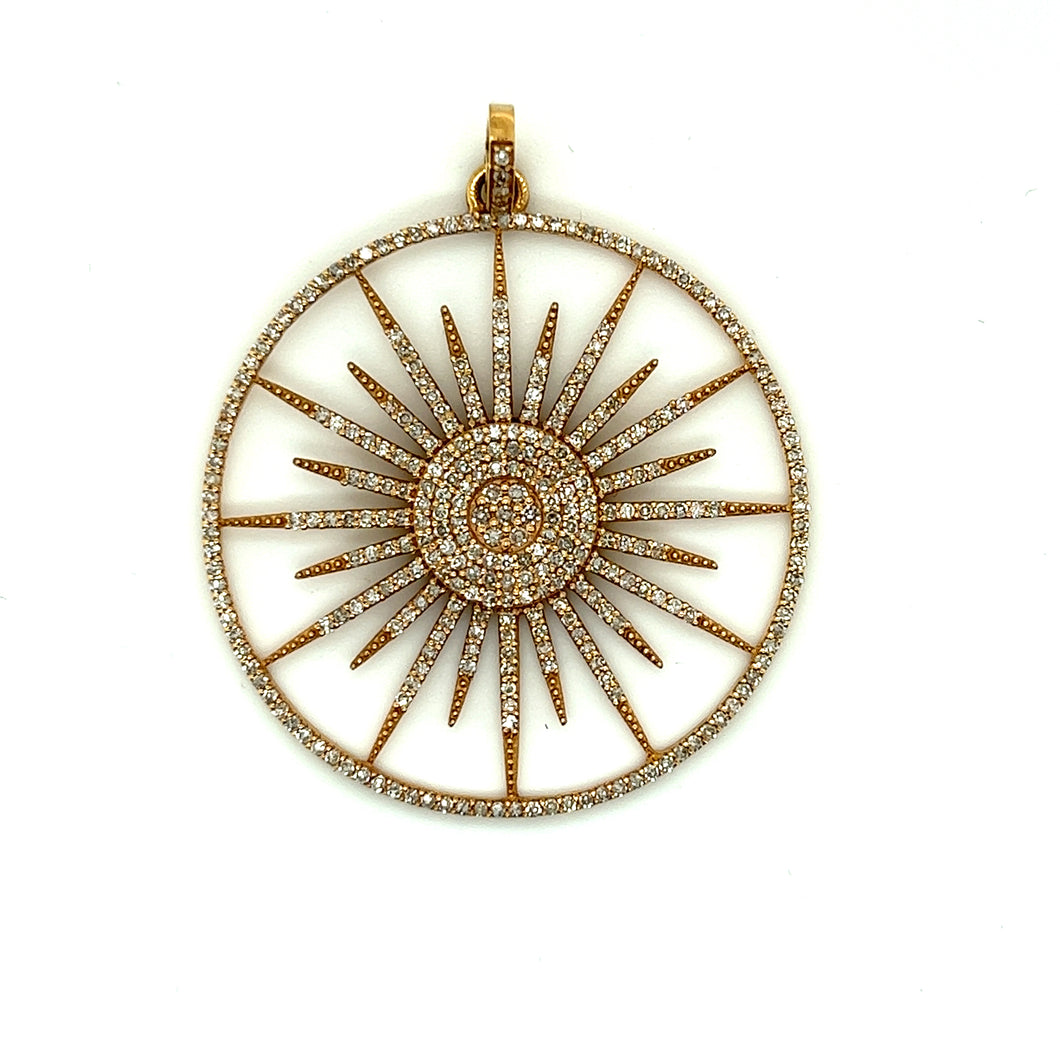 14kg and White Diamond Large Starburst Circular Pendant