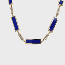 Load and play video in Gallery viewer, 14kg Blue Lapis and Diamond Bar Chiclet Necklace
