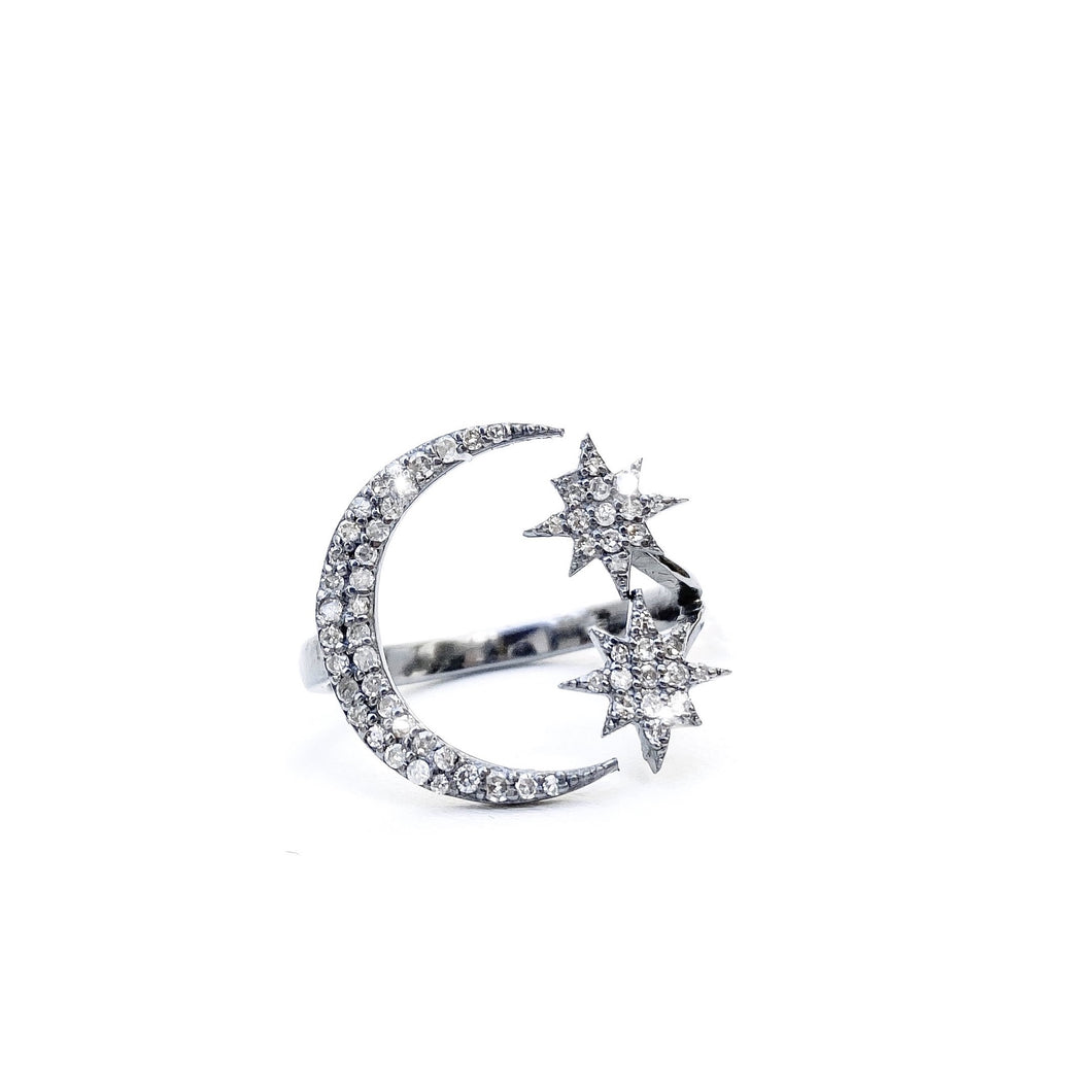 Diamond Moon and Stars Ring