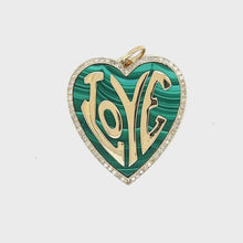 Load and play video in Gallery viewer, 14kg Malachite and White Diamond Art Deco Heart Pendant
